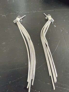 Club Monaco Silver Fringe Tassel Drop Earrings